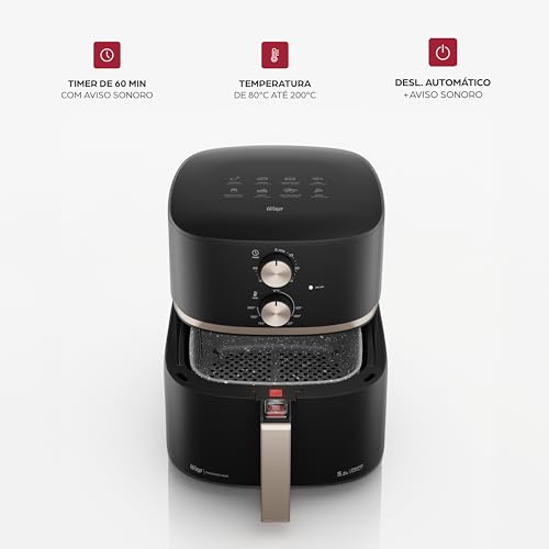 Fritadeira Elétrica WAP Air Fryer Grand Family 5,2L - Preto e Cinza