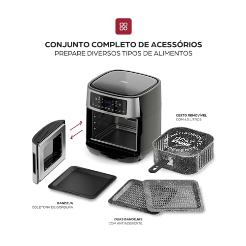 Fritadeira Elétrica WAP Air Fryer Oven Digital 12L - Preto e Cinza