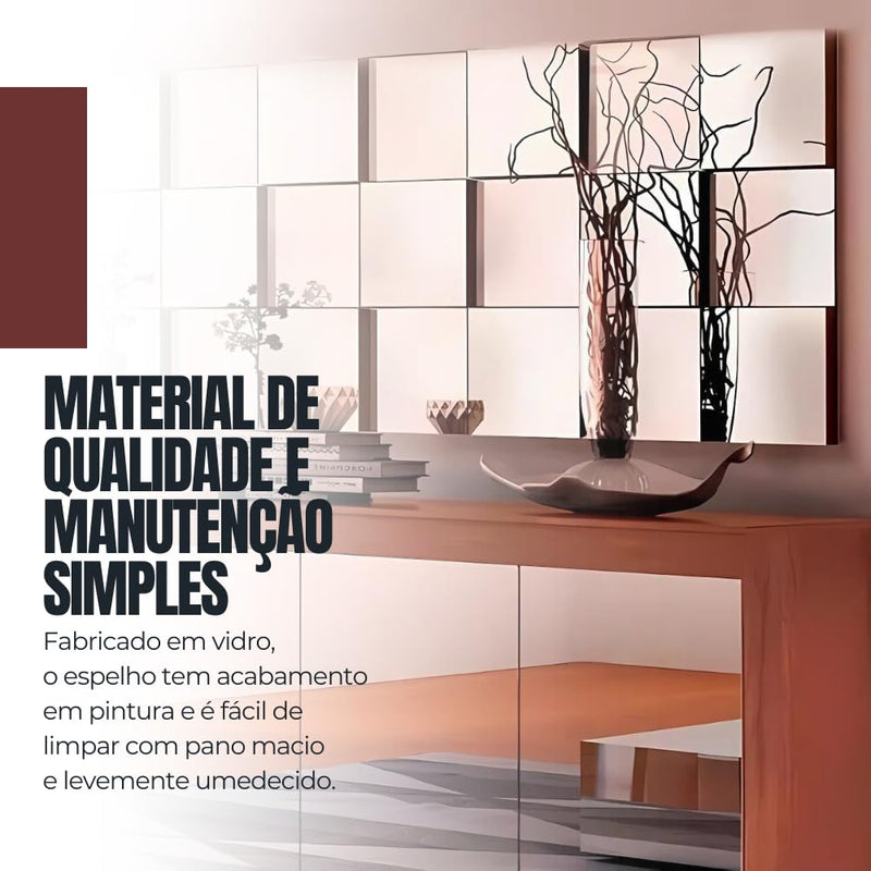 Espelho Decorativo 3D Liverpool - Painel de Vidro Montável para Sala, Quarto, Escritório, Hall