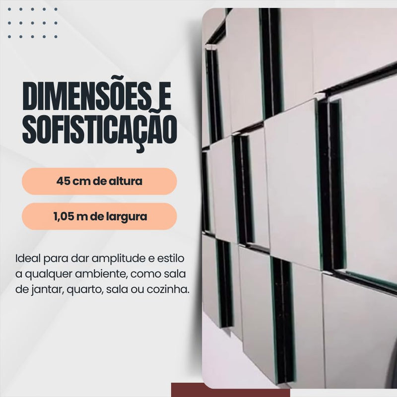 Espelho Decorativo 3D Liverpool - Painel de Vidro Montável para Sala, Quarto, Escritório, Hall