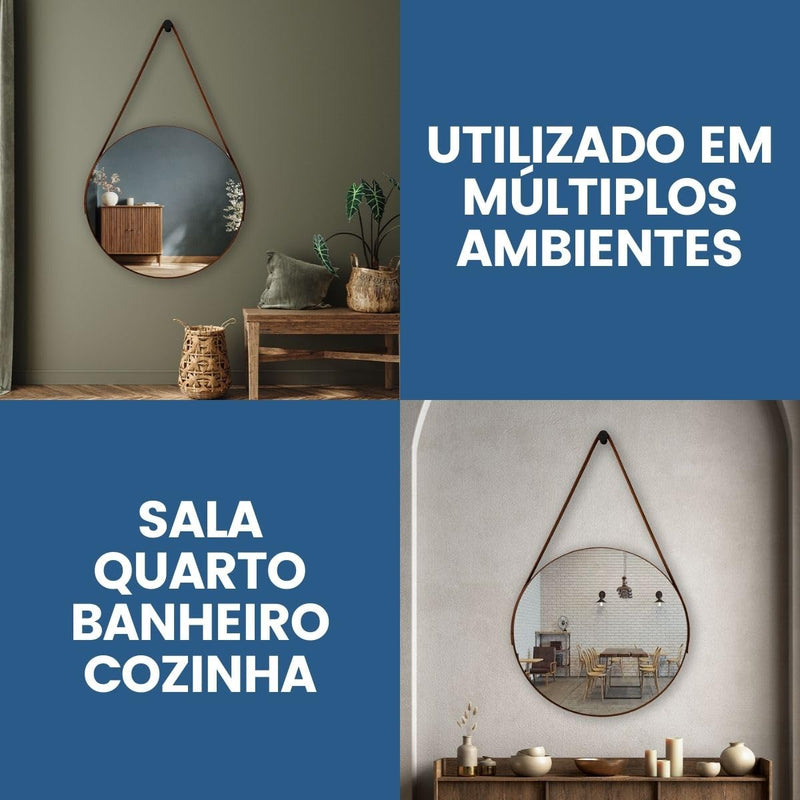 Espelho Redondo Adnet de Parede Sala Quarto Lavabo 40cm Suporte Escritório (Caramelo)
