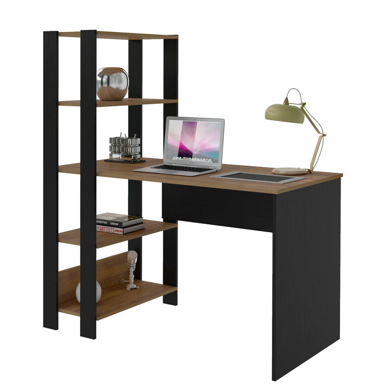 Escrivaninha com Estante Lateral MATCH cor Preto/Pinho - Artely