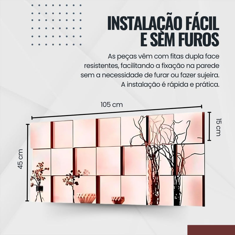 Espelho Decorativo 3D Liverpool - Painel de Vidro Montável para Sala, Quarto, Escritório, Hall