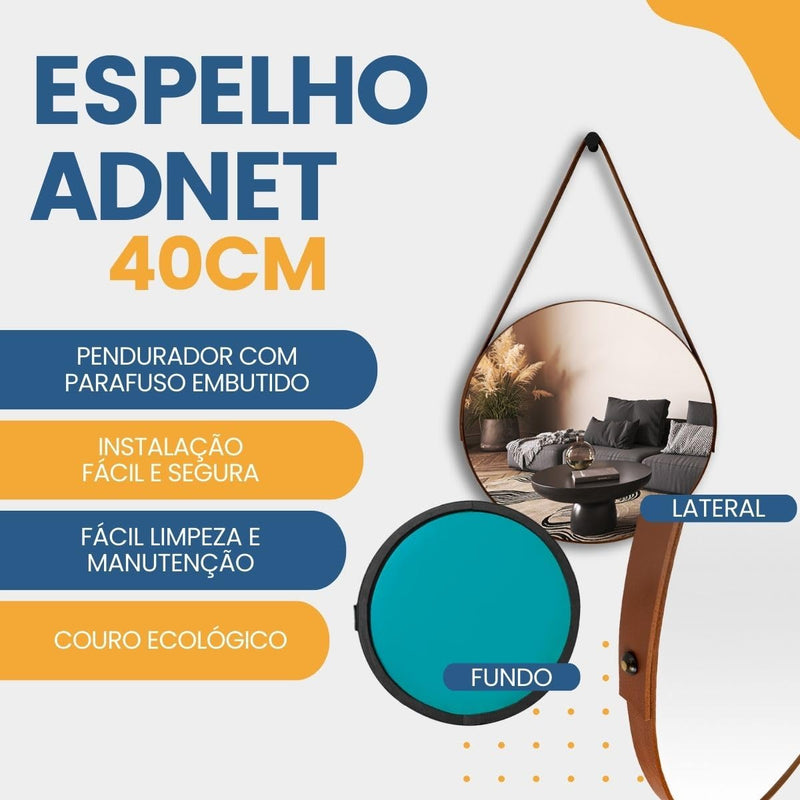 Espelho Redondo Adnet de Parede Sala Quarto Lavabo 40cm Suporte Escritório (Caramelo)
